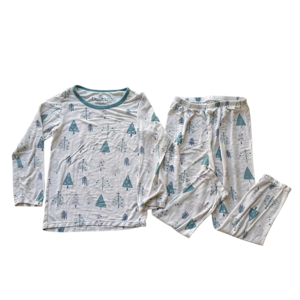 Bestaroo Holiday Tree Blue Christmas Bamboo Pajamas Set Kids Size 5